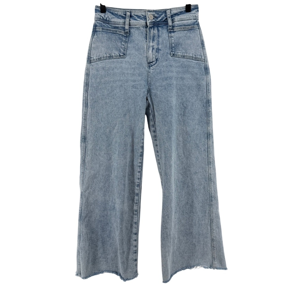 Paige Anessa High Rise Wide Leg Jeans Light Blue Wash Women 26 Raw Hem Denim